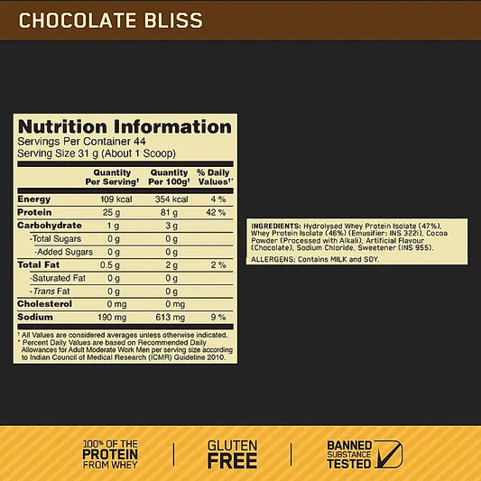Gold Standard 100% Isolate Chocolate Bliss  3 lbs