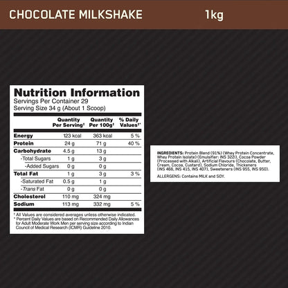 Optimum Nutrition Performance Whey | Chocolate Milkshake | 1 kg