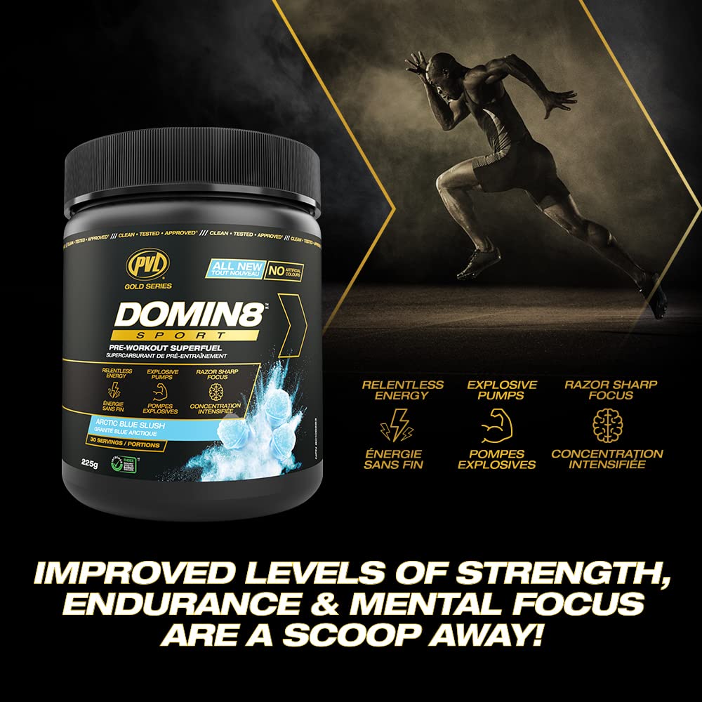 PVL Gold Series Domin8 Sport Pre-Workout Powder Superfuel 225G, 30 Servings