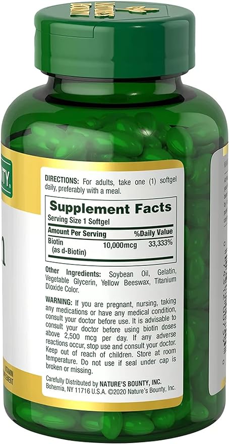 Nature's Bounty Biotin 10,000 mcg, 250 Rapid Release Softgels  (Non MRP)