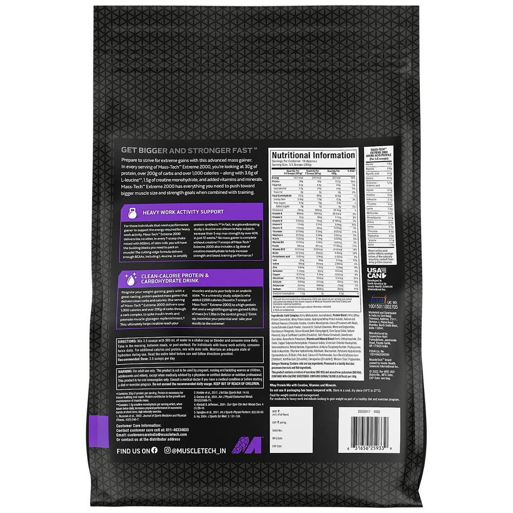 MuscleTech Mass Gainer Protein Powder, Mass-Tech Extreme 2000