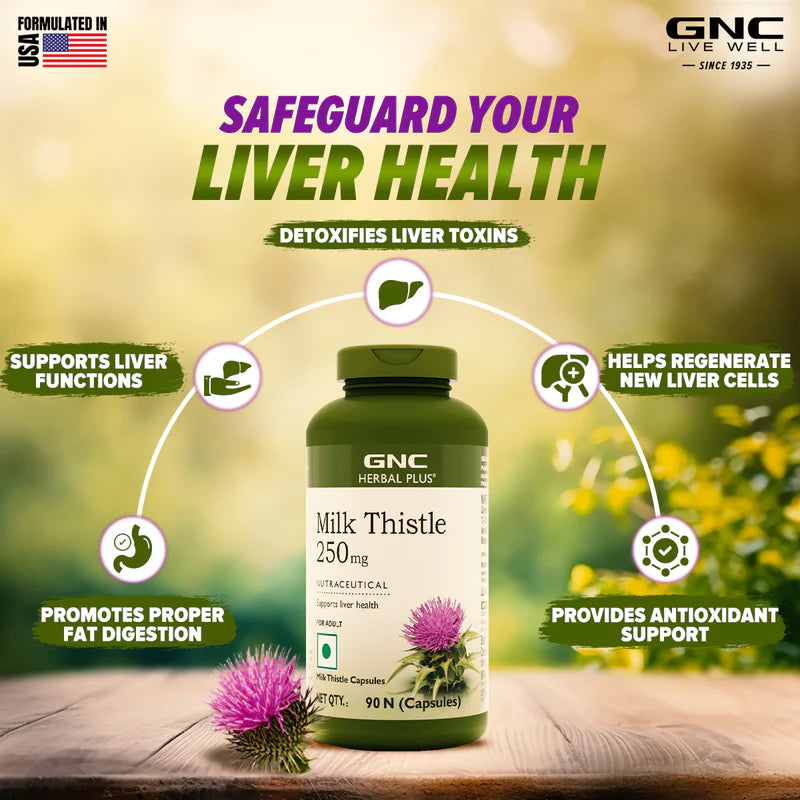 GNC Herbal Plus Milk Thistle 250mg Detoxifies Liver Toxins & Supports Liver Health