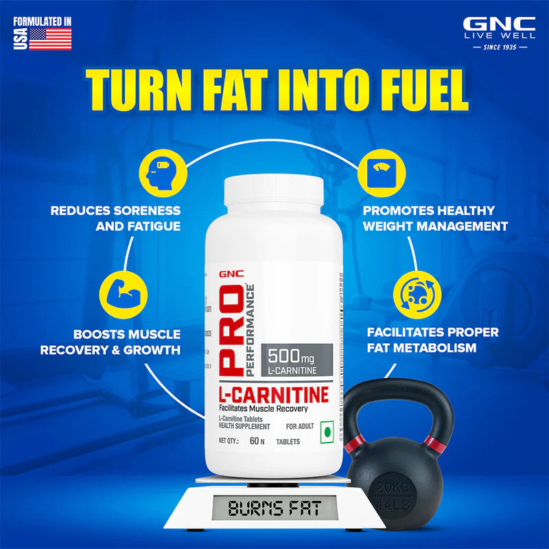 GNC Pro Performance L-Carnitine Tablets 500mg Burns Fat for Instant Energy & Extreme Performance