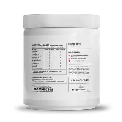 Wellcore - Micronised Creatine Monohydrate (250g, 83 Servings) | 100% Pure Creatine | Unflavored