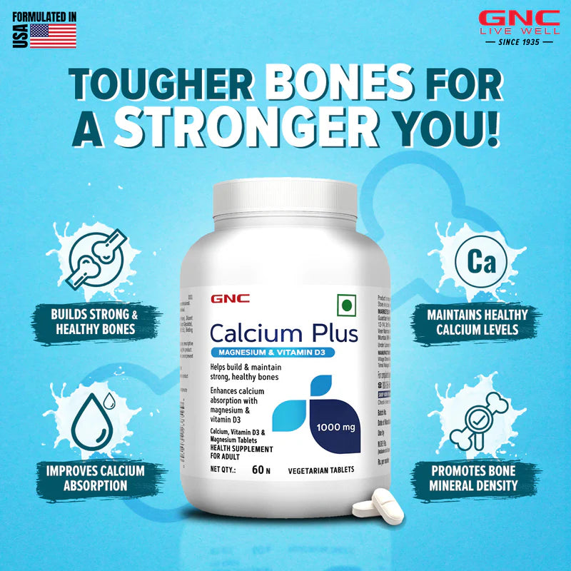 GNC Calcium Plus 1000mg with Magnesium and Vitamin D3 Promotes Healthy & Strong Bones