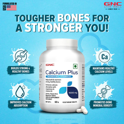 GNC Calcium Plus 1000mg with Magnesium and Vitamin D3 Promotes Healthy & Strong Bones