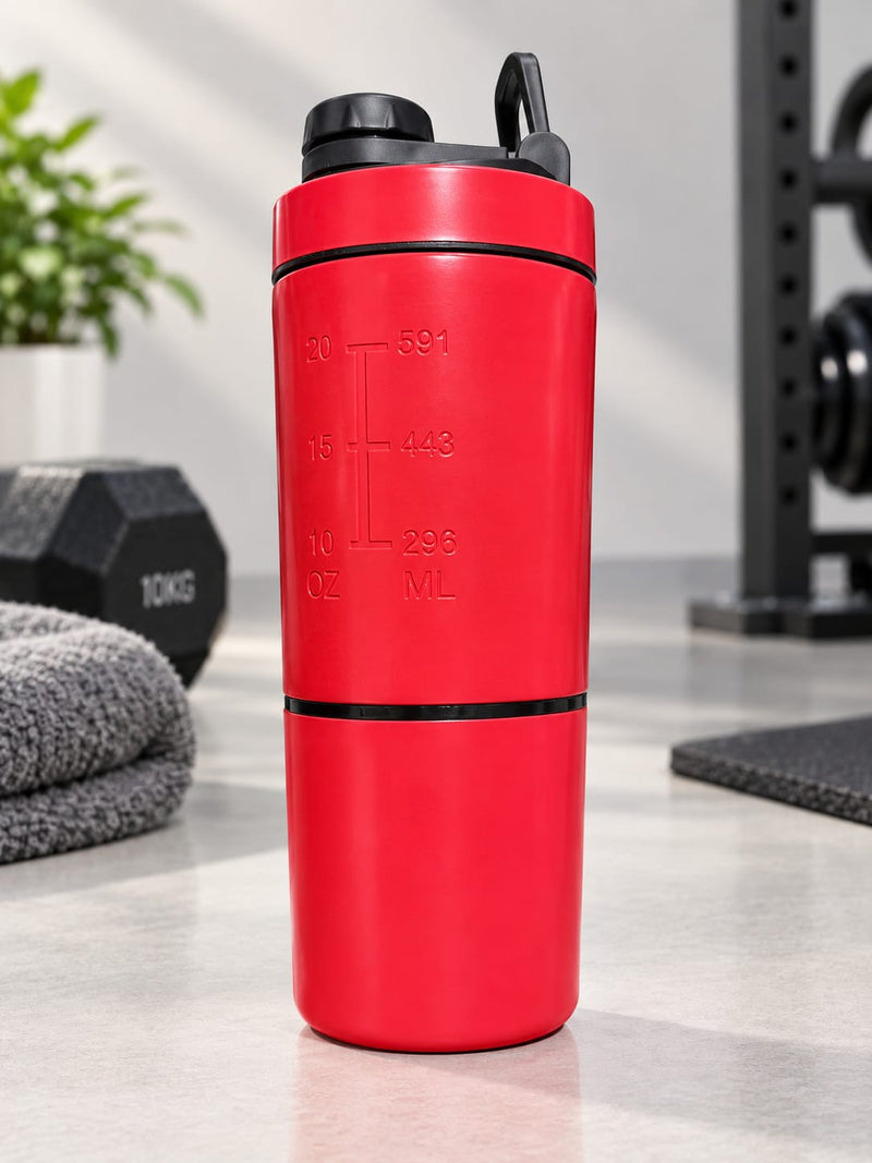 Premium Steel Gym Shaker with Storage Compartment Box for Protein & Supplements