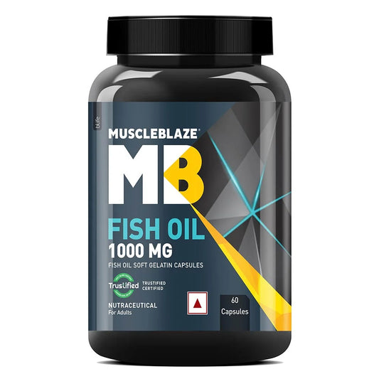 MuscleBlaze Omega 3 Fish Oil (1000 mg) with 180mg EPA and 120mg DHA, 60 capsules